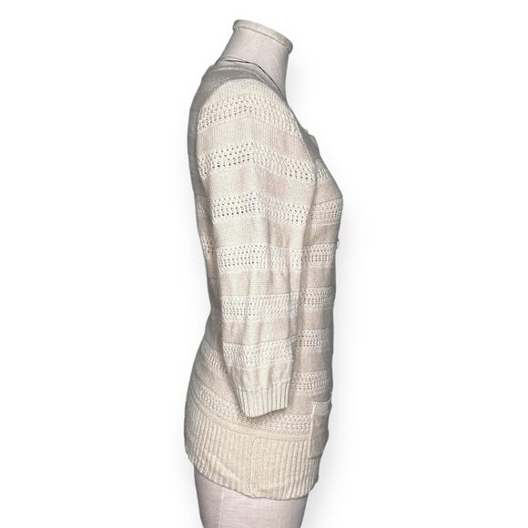 JUICY COUTURE Wool Cashmere Rabbit Hair Button Up Cardigan Sweater Crochet Beige - Picture 6 of 11